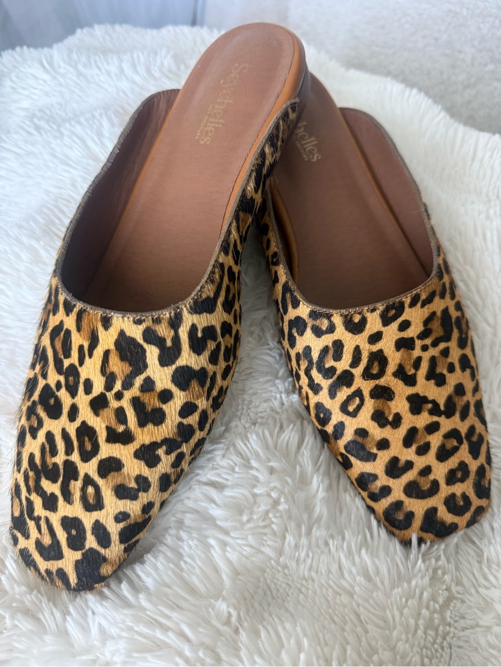 Seychelles Leopard Hair-On-Hide Mules Size 9 Low Heel Pony Hair